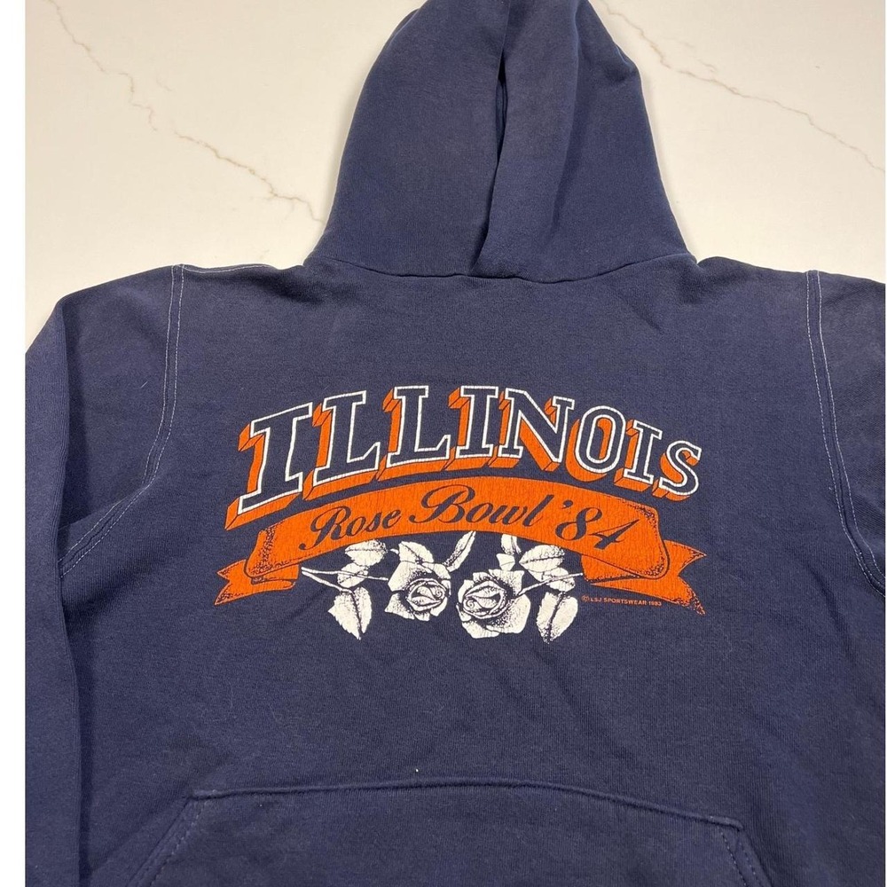 Russell Athletic Hoodie 80s Illinois Rose Bowl 84 Navy Blue Vintage